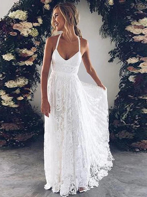 A Line Wedding Dress Modest Beautiful Rose Lace Long Bride Dresses TBW70