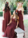 Tulle Burgundy Long Bridesmaid Dresses