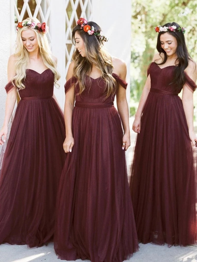 Tulle Burgundy Long Bridesmaid Dresses – TANYA BRIDAL