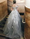 Vintage Silver Wedding Dress Off The Shoulder Wedding Dress