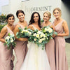 V Neck Pink Stretch Spandex Long Bridesmaid Dresses