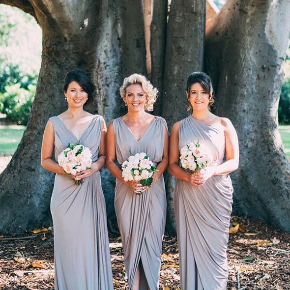 V Neck Pink Stretch Spandex Long Bridesmaid Dresses