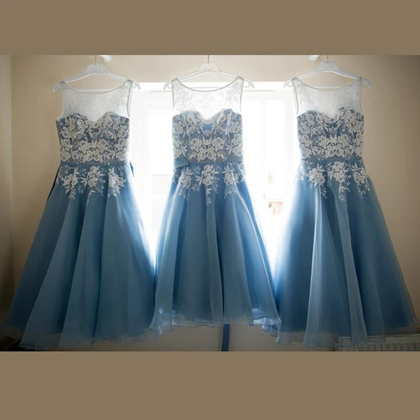 Sky Blue Bridesmaid Dresses Lace Beautiful A Line Wedding Party Dress