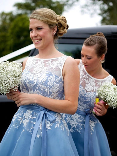 Sky Blue Bridesmaid Dresses Lace Beautiful A Line Wedding Party Dress