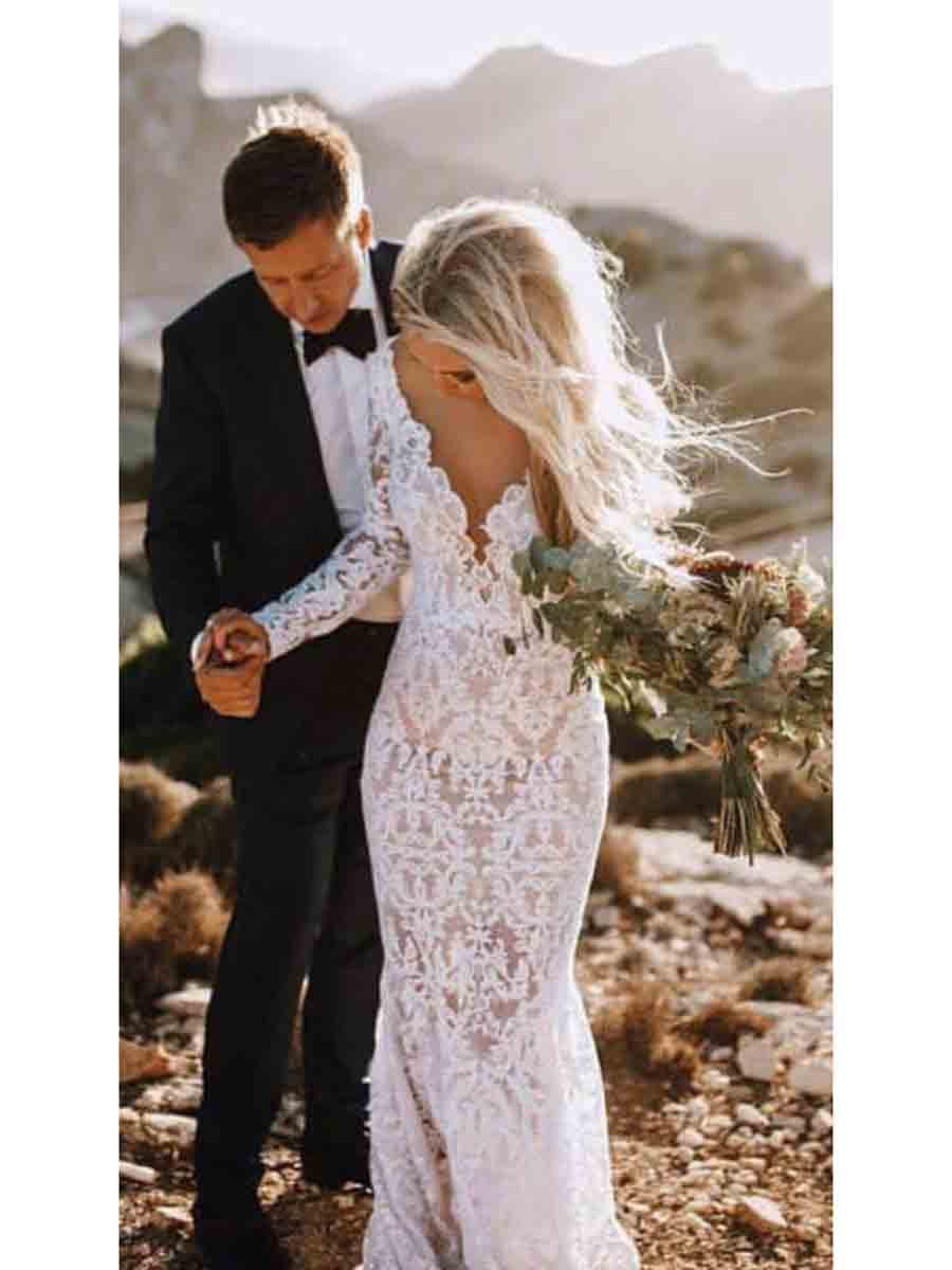 Backless Lace Long Sleeve Mermaid Wedding Dress TBW65 Backless Lace Long Sleeve Mermaid Wedding Dress TBW65