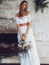 A-line Straps Two Piece Off The Shoulder Lace Wedding Dress TBW69