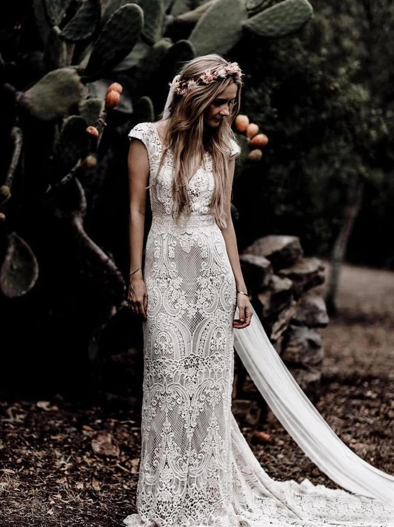 Vintage Lace Wedding Dress Sheath Sexy African Wedding Dress With Veil – TANYA BRIDAL