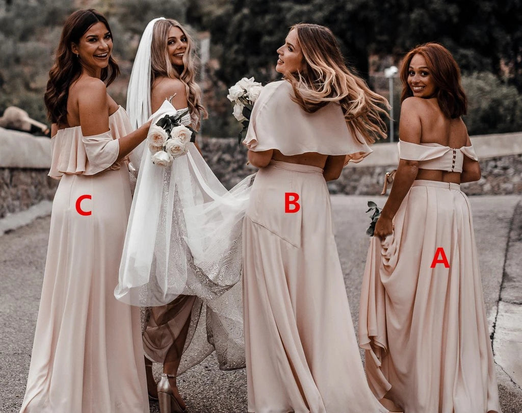 Chiffon Two Piece Bridesmaid Dresses Cheap Long Off The Shoulder Bridesmaid Dresses Chiffon Two Piece Bridesmaid Dresses Cheap Long Off The Shoulder Bridesmaid Dresses
