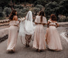 Chiffon Two Piece Bridesmaid Dresses Cheap Long Off The Shoulder Bridesmaid Dresses