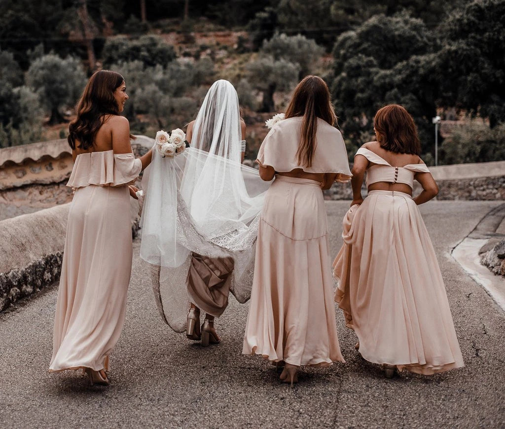 Chiffon Two Piece Bridesmaid Dresses Cheap Long Off The Shoulder Bridesmaid Dresses - Chiffon Two Piece Bridesmaid Dresses Cheap Long Off The Shoulder Bridesmaid Dresses -