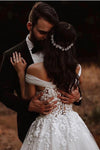 Off The Shoulder Lace Appliques A Line Wedding Dress Bridal Gown