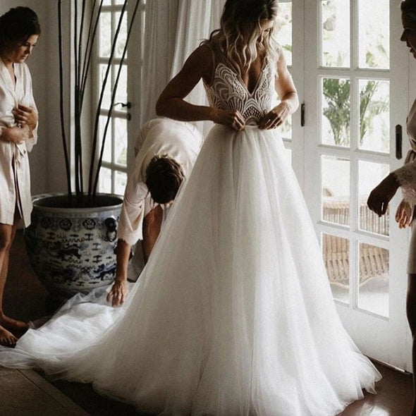 Two Piece Lace Wedding Dresses Sexy Unique Beauty Bridal Gowns