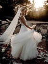V Neck 3D Lace Flower Wedding Dresses Bohemian Tull Bride Gown