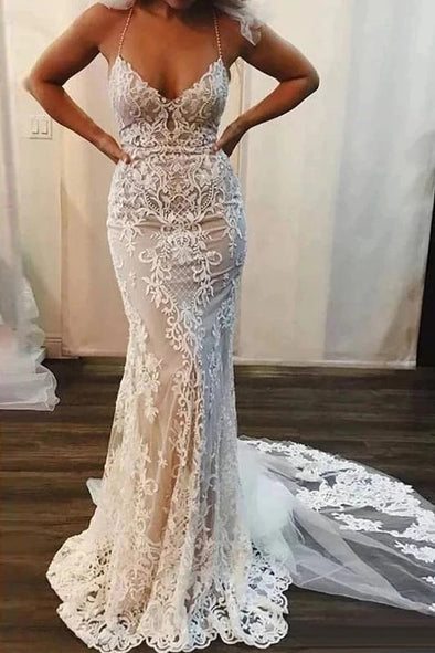 Beading Halter Mermaid Lace Wedding Bridal Gown