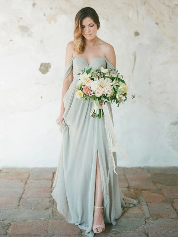 Chiffon Off The Shoulder Sweetheart Open Back Bridesmaid Dress