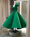 New Design Saudi Arabia Evening Dresses Green Satin Pleats Puffy Short Prom Gowns