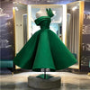 New Design Saudi Arabia Evening Dresses Green Satin Pleats Puffy Short Prom Gowns