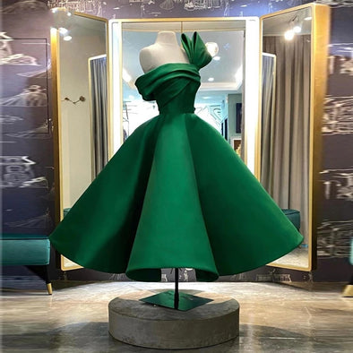 New Design Saudi Arabia Evening Dresses Green Satin Pleats Puffy Short TANYA BRIDAL New Design Saudi Arabia Evening Dresses Green Satin Pleats Puffy Short TANYA BRIDAL
