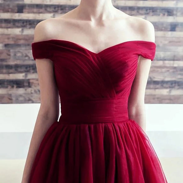 Simple Red Tull Prom Dresses Short Ball Gown