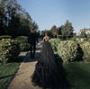 Vintage Deep V Neck Black Wedding Dress