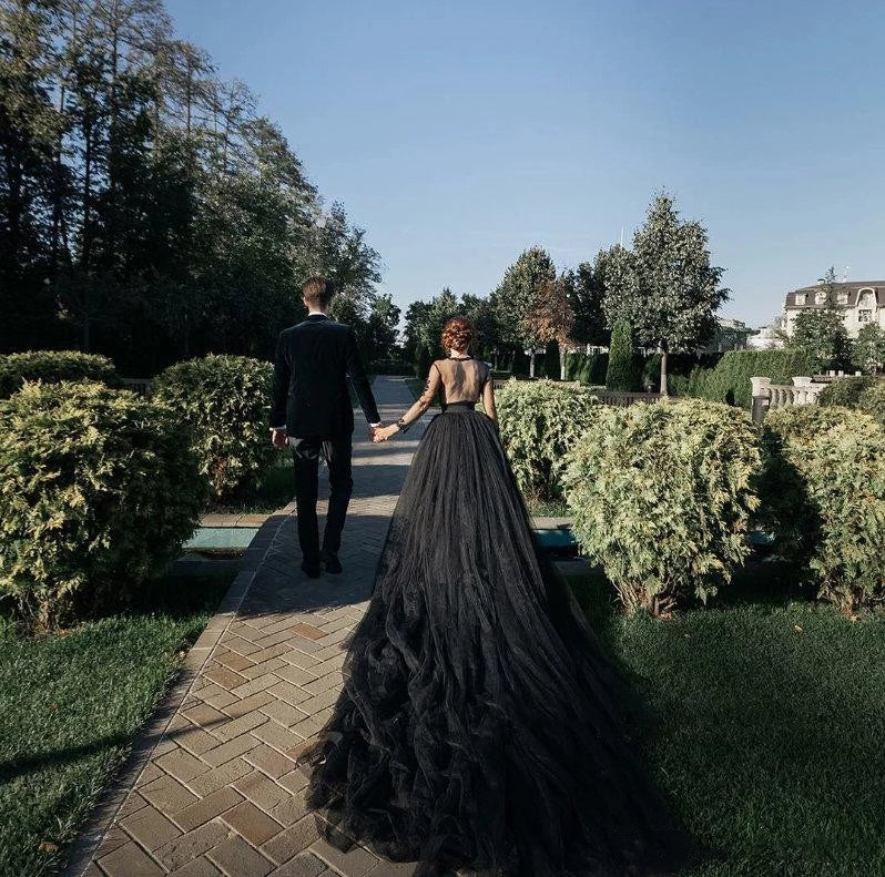 Vintage Deep V Neck Black Wedding Dress TANYA BRIDAL Vintage Deep V Neck Black Wedding Dress TANYA BRIDAL