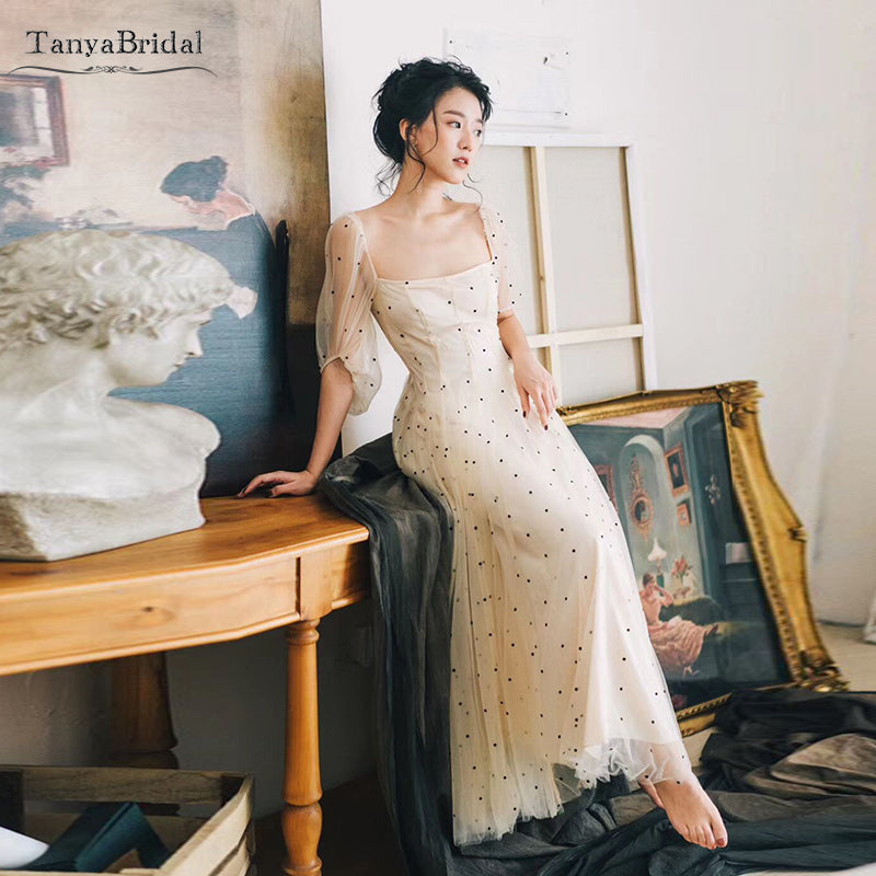 vintage engagement dress Half Sleeve Dot Tulle Wedding Dresses Koral Fairy Bridal Gowns DW306 VENDOR COLOR-LEMON Elle Women's Purple Rayon Color:PALE BLUSH