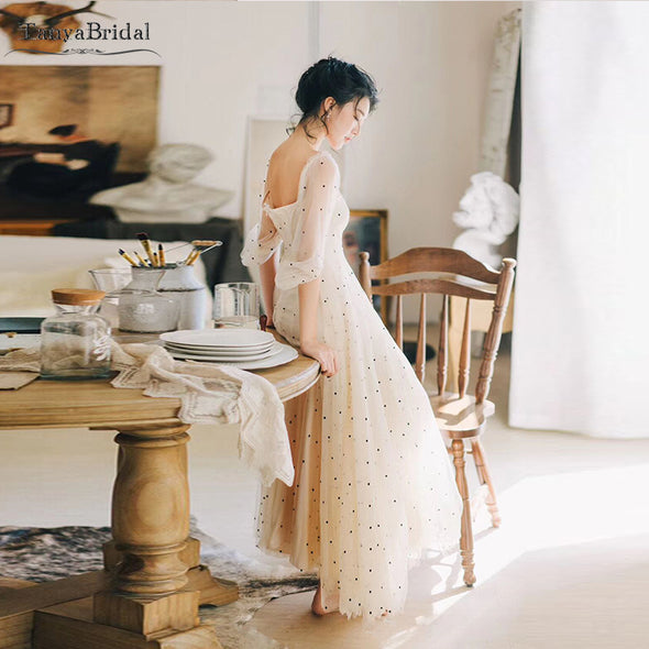 Vintage Half Sleeve Dot Tulle Wedding Dresses Koral Fairy engagement Bridal Gowns DW306