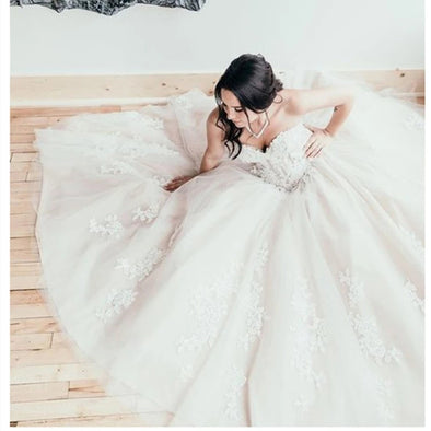 Vintage Princess Design Beige Lining Ivory Lace Wedding Dresses TBW80