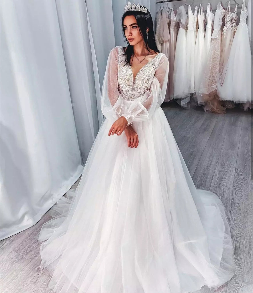 knee length dresses for ladies Exquisite A-Line Long Sleeve Lace Wedding Dress  HAREM's Brides