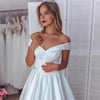 Off Shoulder Short Sleeve A-Line Simple Satin Wedding Dress