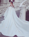 White Ball Gown Crystal Satin Wedding Dresses Off Shoulder Backless with Long Custom Made Garden Church Bridal Gowns