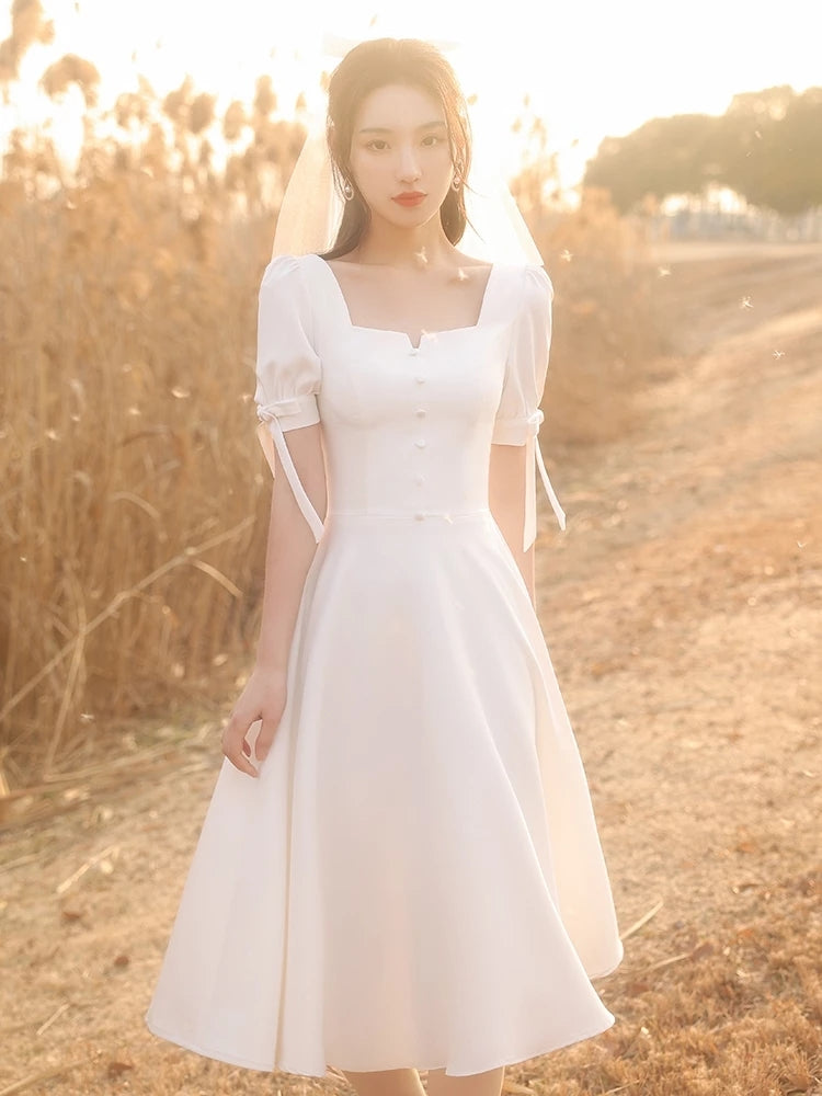 cheap tea length bridesmaid dresses Simple Dusty Strapless Tea Length Bridesmaid Dresses