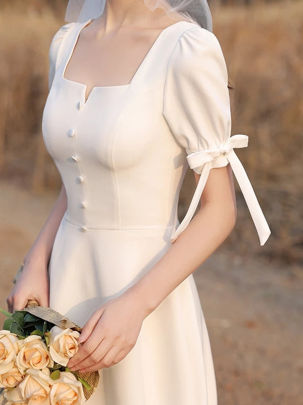 Tea Length Bridesmaid Dresses Puff Sleeve Maid Of Honor Engagement Dre – TANYA BRIDAL