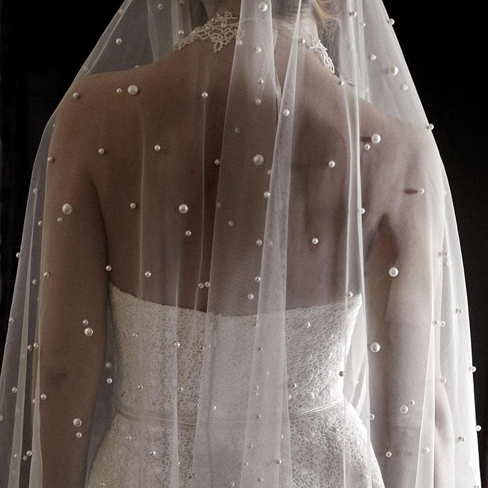 Without Comb White/Ivory/Champagne Long Bridal Veil One Layer SPF023   TANYA BRIDAL