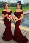 Sequin Mermaid Bridesmaid Dresses Off Shoulder Wedding Guest Dress TB1380