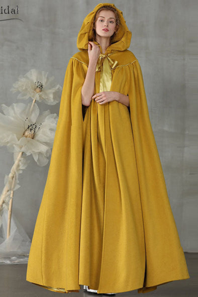 Gold Wedding Cloak Bridal Cape Hooded Cloak cape Maxi Long Elegant Shawl