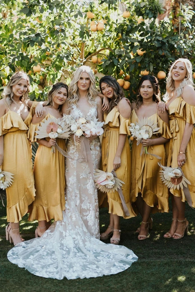 Yellow V Neck Spaghetti Straps High Low Bridesmaid Dresses Wedding Par –  TANYA BRIDAL