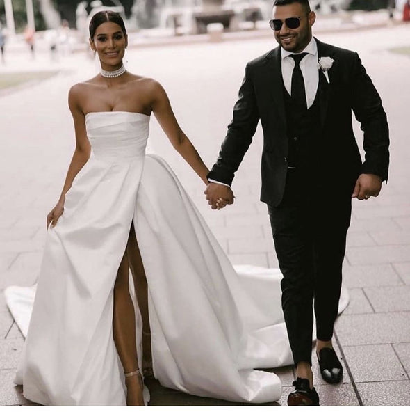 Simple Satin Spring Long Wedding Dress A Line 2022