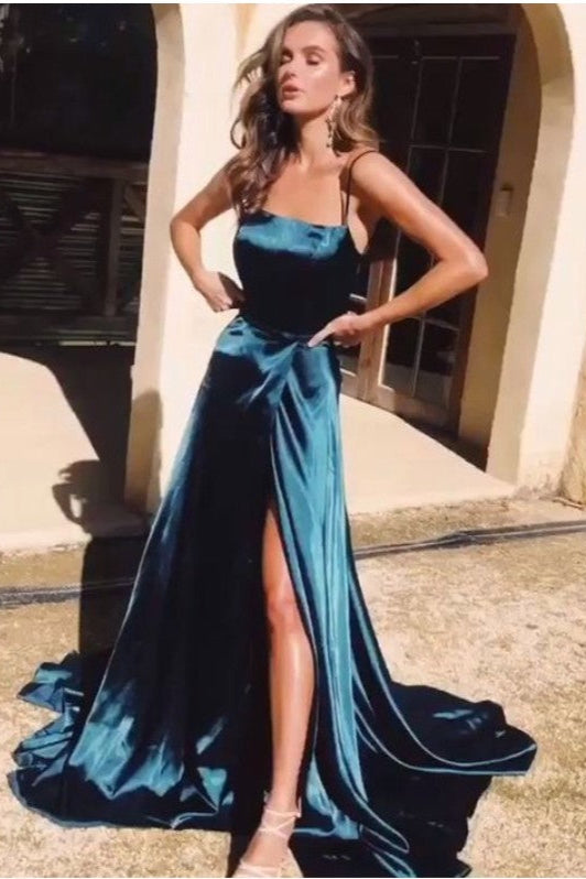 Silk Satin Long Sexy Evening Prom Dress With Split 215251749