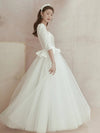 A-Line Wedding Dresses Square Neck Half Sleeves Ruffles