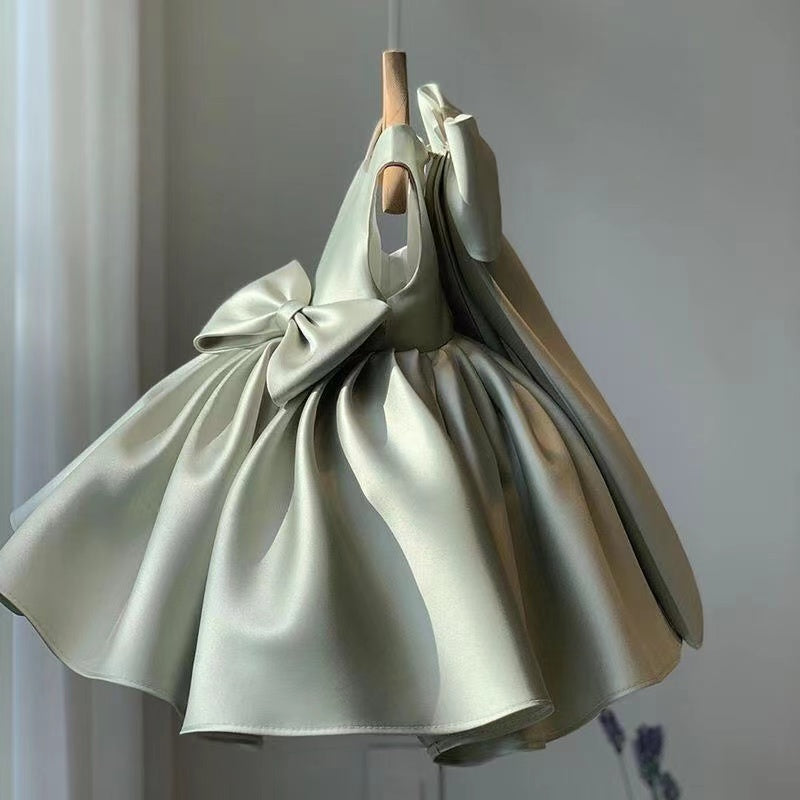 Sage Green Short Satin Flower Girl Dress Party Gown SPF028 TANYA BRIDAL Sage Green Short Satin Flower Girl Dress Party Gown SPF028 TANYA BRIDAL