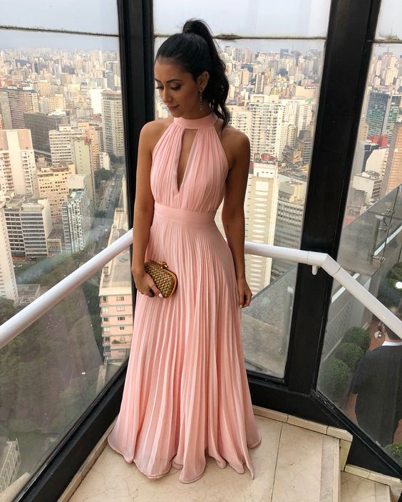 Simple Long Chiffon Peach Bridesmaid Dress Open Front – TANYA BRIDAL