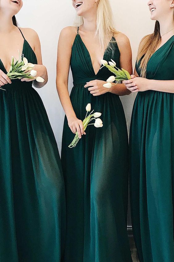 Dark Green Long Chiffon V Neck Bridesmaid Dress TANYA BRIDAL Dark Green Long Chiffon V Neck Bridesmaid Dress TANYA BRIDAL