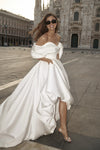 Short Front Long Back High Low Satin Wedding Gown New