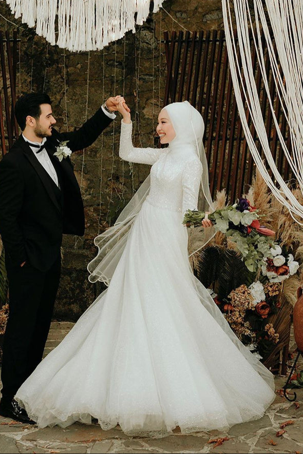 Muslim Wedding DressesLong Sleeves A Line Bridal Gown