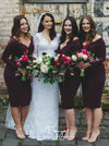 Sheath Off-the-Shoulder Knee Length Burgundy Spandex Bridesmaid Dress