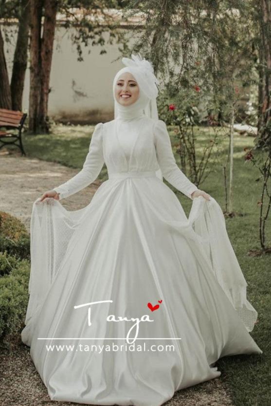 Elegant Simple Satin Muslim Wedding Dresses Ball Gown Bride Dress