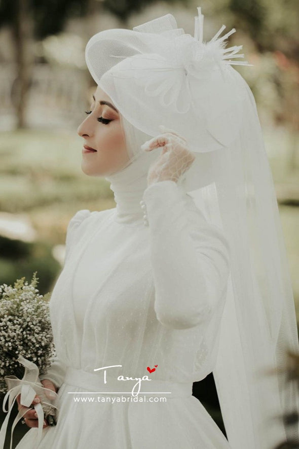 Elegant Simple Satin Muslim Wedding Dresses Ball Gown Bride Dress