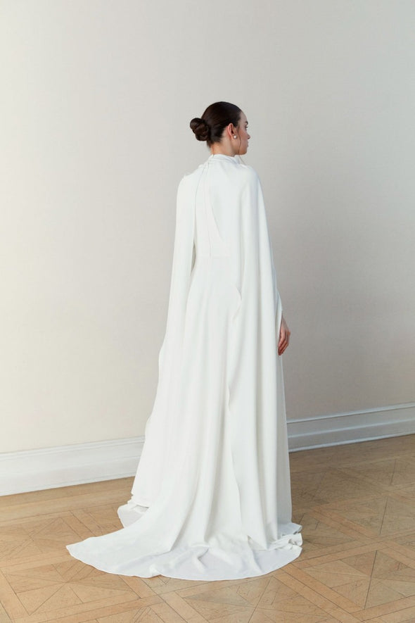 Simple  Muslim Wedding Dress With Flare Cape