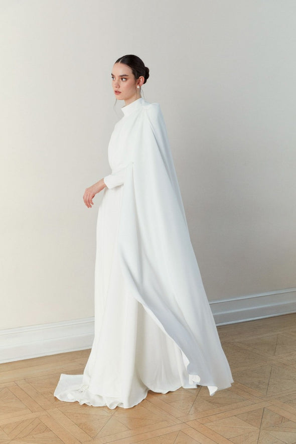 Simple  Muslim Wedding Dress With Flare Cape